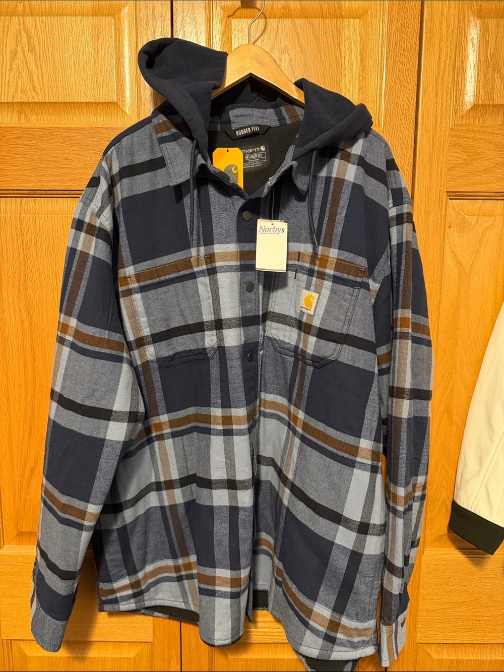 Carhartt Rugged Flex Hooded Plaid Shirt Jacket - Navy, Light Blue & Brown 2XL
